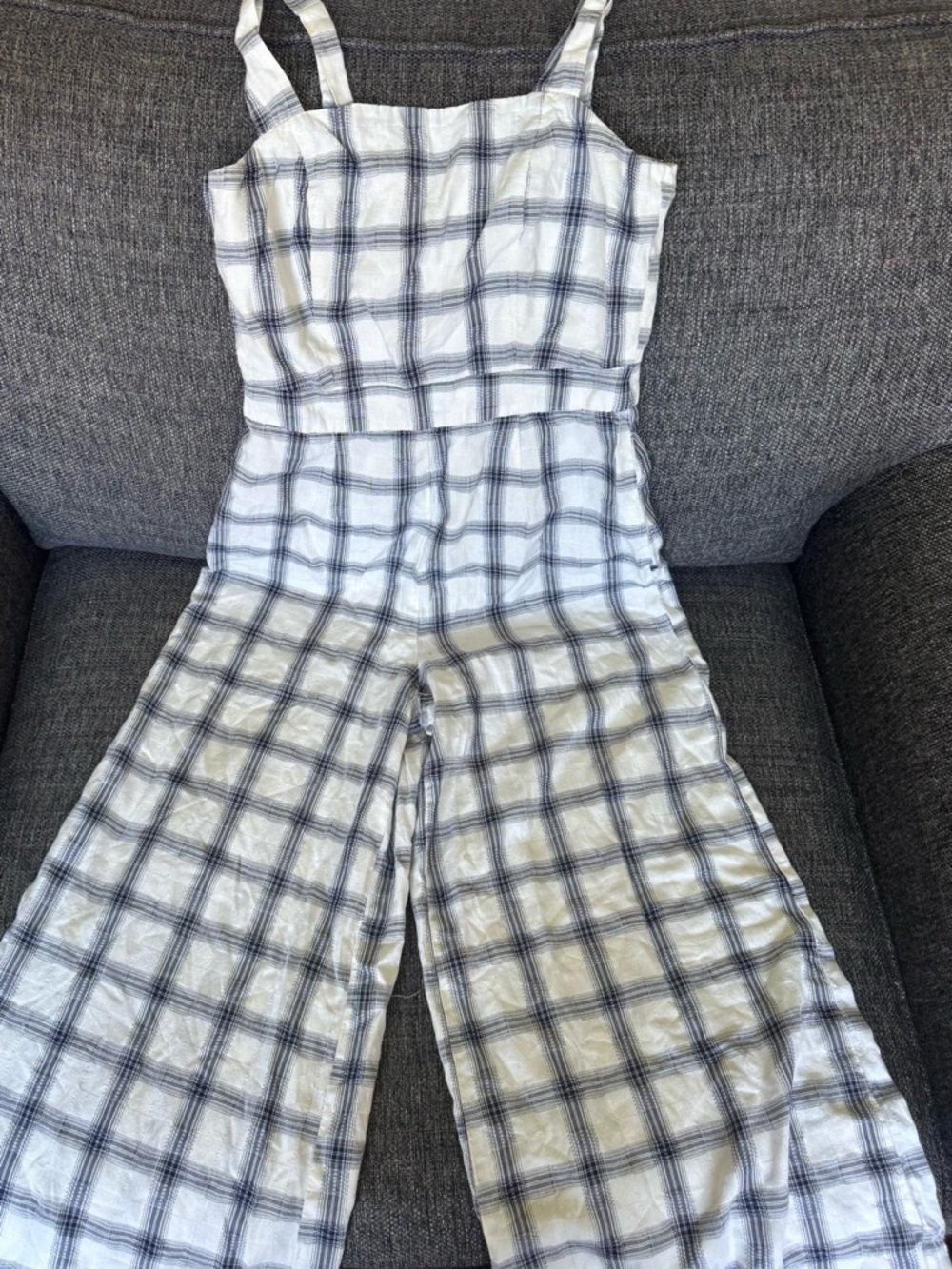 Forever 21 White and Black Plaid Sleeveless Wide-Leg Jumpsuit
